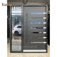 Porte d'entrée moderne en acier avec verre dépoli horizontal, porte extérieure personnalisée, porte de sécurité en acier avec panneau latéral en verre