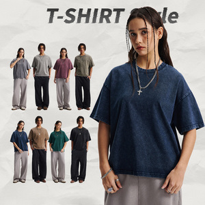 T-shirt ample à manches courtes 100 % coton de haute qualité, style vintage vieilli, effet délavé flocon de neige, personnalisable avec logo, basique - Product Image 2