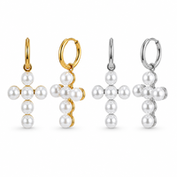 Boucles d'oreilles créoles en acier inoxydable 304 avec perles coquillages dorées 38 mm pour femme