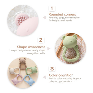 Anneau de dentition musical en <span class=keywords><strong>silicone</strong></span> de qualité alimentaire personnalisé, jouet souple en forme d'ours, style dessin animé, <span class=keywords><strong>hochet</strong></span> pour bébés de 6 à 12 mois - Product Image 3