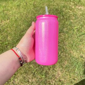 Entrepôt USA : Gobelet en verre holographique scintillant de 16 oz avec couvercle en PP et paille en plastique pour transfert thermique par sublimation - Product Image 4