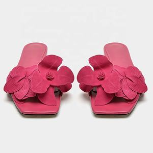 Sommer neue Blätter flache Hausschuhe offener Zeh quadratischer Zeh blumige französische flache Sandalen - Product Image 4