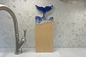 Hand Made Ocean Beach Waves Epoxy Resin Whale Tail, Cheese Wood Cutting Board Party Serving Tray - Product Image 4