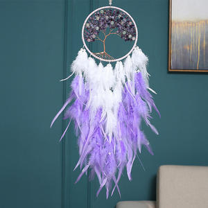 Настенный декор «Древо жизни» с перьями и кристаллами, в стиле бохо, ловец снов, для дома, свадьбы, вечеринки, дня рождения - Product Image 2