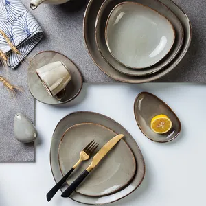 Japanese Dinnerware Japanese Style YAYU Irregular Porcelain Home Dinner Tableware Sets Glaze China Plates Bowls Set Ceramic Dinnerware