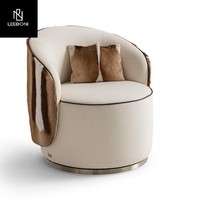 Fauteuil pivotant en cuir et métal au design italien moderne, mobilier d'appoint de luxe haut de gamme pour villa, salon et chambre à coucher