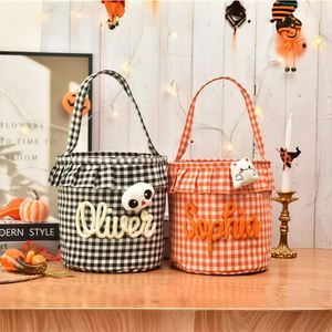 Cesta de lujo para dulces con bordado, encanto espeluznante, volantes personalizados, tela a cuadros, bolsa de almacenamiento para juguetes, Halloween - Product Image 3