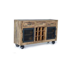 Traditional Wooden Buffet Cabinet Handcrafted With Artistic Carved Details And Spacious Interior Shelves - Product Image 1