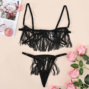 Lingerie érotique pour femmes avec franges, sous-vêtements en dentelle sexy noirs, soutien-gorge ouvert, entrejambe ouvert, lingerie bondage ajourée - Product Image 6