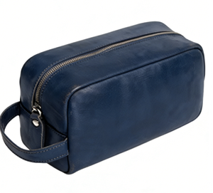 Sac cosmétique en cuir véritable à fermeture éclair pour hommes et femmes, utilisation en extérieur - Product Image 1