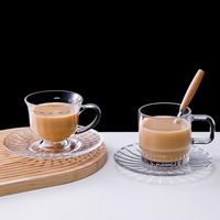 Mug à thé en verre moderne avec logo personnalisé, 200 ml, tasse à café en verre transparent avec poignée et soucoupe
