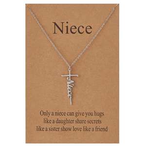 Collar con colgante de Cruz de acero inoxidable para mujer al por mayor, color acero con nombre personalizado tallado, regalo de profesor para vacaciones - Product Image 2