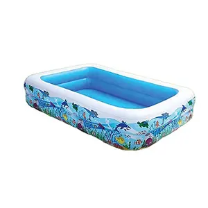 2 Rings Kiddie Inflatable Pool for Backyard Lawn Indoor Inflatable Baby Ball Pit Pool Fishes Kids Blue Inflatable Swimming Pool