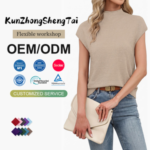 Blusa de Verano para Mujer Talla Grande con Cuello y Botones, Mangas Cortas con Puño, Bolsillo en el Pecho, Corte Holgado - Product Image 1