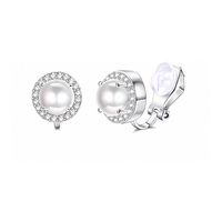Anting-anting jepit berhiaskan mutiara bulat elegan dan rhinestones, berlapis perak, tanpa tindik, perhiasan pengantin wanita, hadiah untuk wanita