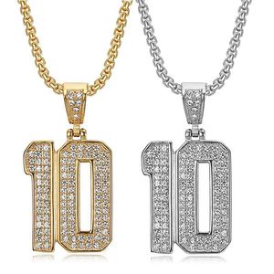 Collar con Colgante de Acero Inoxidable con Número 10 Estilo Hip Hop con Engaste Pavé para Fiesta Unisex - Product Image 1