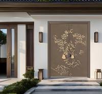 Porte d'entrée en aluminium sur mesure, gravure nuage paysage doré moderne, double isolation thermique de luxe, porte d'entrée exclusive pour projet