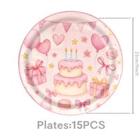 Ensemble de vaisselle jetable rose pour fête d'anniversaire, assiettes en papier, gobelets, serviettes, bannière, décorations pour fête d'anniversaire de filles