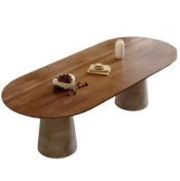Table à manger ovale en bois massif de style nordique Wabi-Sabi avec design personnalisable pour salon et bureau