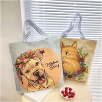 Sacs à provisions réutilisables à logo personnalisé avec broderie et impression d'animaux sacs fourre-tout à provisions à bandoulière lapin chat chien pour femmes