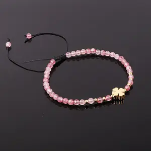 New Fashion Design 3mm Faceted Gemstone Bracelet Stainless Steel 4 Clover Flower Charm Macrame Adjustable Bracelet