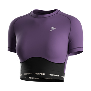 Women's Compression Fitness 2pcs Set Crop <b>Top</b> and Shorts Laser Perforated for Marathon and Hybrid Training - Product Image 3