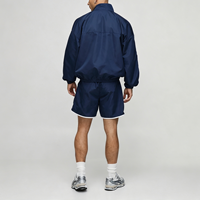 Ensemble survêtement léger pour homme, veste coupe-vent en nylon à fermeture éclair intégrale avec broderie personnalisée et short contrastant à passepoil