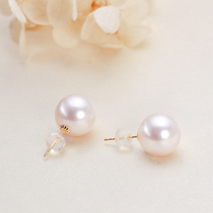 Boucles d'oreilles en or 18 carats avec de fines imperfections, perles d'eau douce rondes blanches Edison de 11 à 12 mm, boucles d'oreilles élégantes en perles - Product Image 4