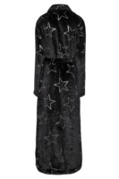 Albornoz de lana de lujo personalizado de primera calidad Tallas grandes Lámina negra Estampado de estrellas Personalización frontal Ropa de dormir de invierno extra larga