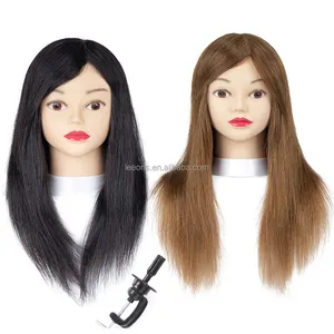 Maneken Salon rambut panjang 18 inci, latihan tata rambut 100% boneka rambut manusia asli kepala manekin dengan dudukan