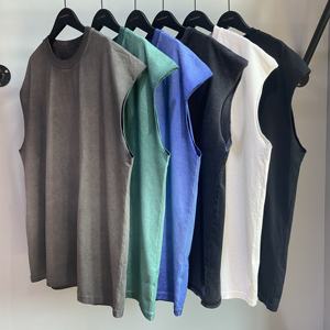 Nuovo Design al rovescio t-shirt da uomo in cotone Vintage più spesso senza maniche lavate con canottiere taglie forti sbiadite - Product Image 2