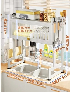 Lavabo üzerinde bulaşık kurutma rafı büyük bulaşık kurutma rafı Flip kapı paslanmaz çelik bulaşık damlalıklı mutfak lavabo organizatör - Product Image 6