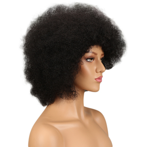 Pelucas de cabello humano Afro para <span class=keywords><strong>mujer</strong></span>, pelucas de cabello humano rizado Afro rizado de color marrón Rubio de 14 pulgadas, pelucas de cabello brasileño Remy 100% - Product Image 6