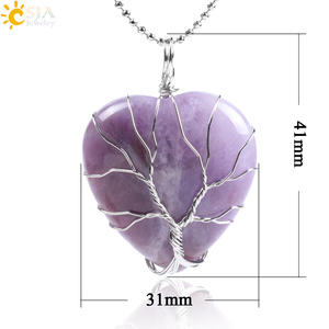 CSJA nuovo albero della vita filo avvolto in cristallo amore cuore ametista <span class=keywords><strong>rosa</strong></span> <span class=keywords><strong>quarzo</strong></span> ciondolo <span class=keywords><strong>collana</strong></span> F053 - Product Image 5