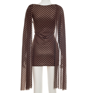 Viviblook Q26DS093 Vestidos de verano para mujer, nuevo vestido informal con estampado de lunares, sin mangas, cuello oscilante, lazo, ajustado, mini vestido ceñido al cuerpo - Product Image 1