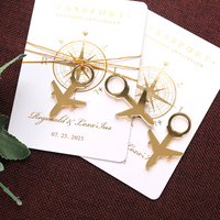 Breloque avion personnalisée en acrylique doré effet miroir, thème voyage, pour invitation de mariage, étiquette décorative pour invitation passeport