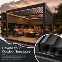 Moderne waterdichte tuinpergola van aluminium, bioklimatische pergola met afstandsbediening en lamellen dak voor achtertuin terras