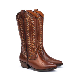 Stivali da <span class=keywords><strong>Cowboy</strong></span> a metà polpaccio in pelle occidentale con chiusura a Zip floreale stivali da <span class=keywords><strong>donna</strong></span> ricamati e stivali firmati a punta per l'inverno - Product Image 2
