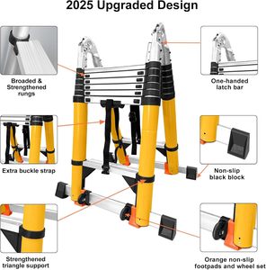 Tangga Lipat A-Frame Aluminium Teleskopik 18FT Bersertifikasi EN131 Kapasitas 330lbs Dapat Dilipat Lebar 39 inci Dengan Palang Penyeimbang Roda Portabel Untuk Mobil - Product Image 4