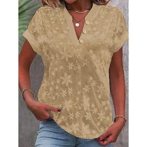 Camicia corta estiva RNSHANGER camicetta di <span class=keywords><strong>pizzo</strong></span> bianco Casual con taglio a occhielli Top ricamato che indossa camicetta da donna vuota - Product Image 5