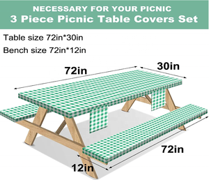 HuiHePicnic Table Cover avec banc couvre 3 pièces ensemble élastique ajusté Rectangle vinyle nappes <span class=keywords><strong>toile</strong></span> <span class=keywords><strong>cirée</strong></span> étanche pour l'<span class=keywords><strong>extérieur</strong></span> - Product Image 2