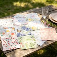 Serviettes en papier florales de printemps, motifs variés, éléments herbe, papillon et petites fleurs, serviettes jetables pour la décoration de fête