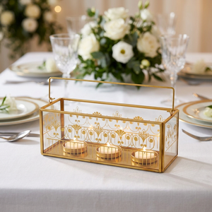 Home and Wedding Events Decoration Gold Printed Glass Metal Tea Light <b>Candle</b> <b>Holder</b> Table Centerpiece - Product Image 3