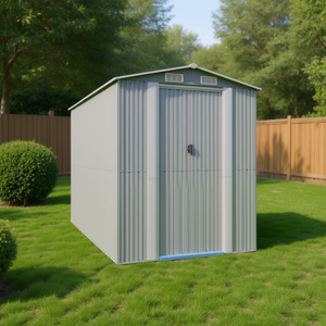 Caseta de Jardín de Acero Galvanizado Gris Claro 75.6x140.6x87.8 Pulgadas, Solución de Almacenamiento - Product Image 2