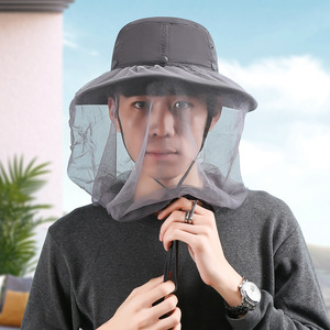 Bucket Hat With Mesh Face Cover Sunscreen Breathable Outdoor Fishing Hat For Men Women Adult Sports <b>Cap</b> Dark Gray Khaki <b>Army</b> - Product Image 1