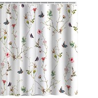 Rideau de douche imperméable à motif pastoral pour best-seller, rideau de douche imprimé en 3D avec des feuilles de plantes tropicales et des fleurs