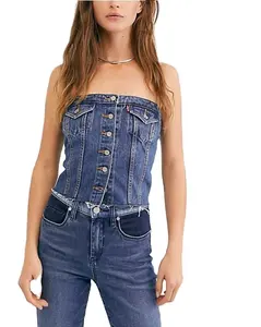 OEM new design women summer Cropped strapless corset-inspired rigid denim top