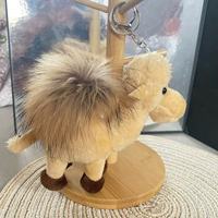 Porte-clés mignon en peluche douce, motif chameau de dessin animé, avec pompon en fausse fourrure, breloque animale pour sac, pendentif porte-clés, cadeau pour femme, sac à dos