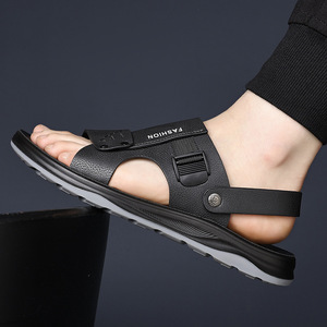 Men's <b>Sandals</b> Slides Thick Sole Rubber Bottom Comfortable Breathable For Walking And Driving Black Khaki - Product Image 4