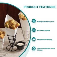 Vasos Desechables de Papel Kraft para Papas Fritas, Conos para Waffles, con Bolsillo para Salsa